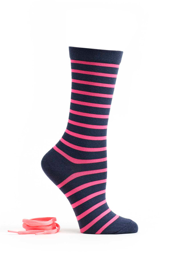 Ozone Navy/Coral Striped Sock w/ Laces