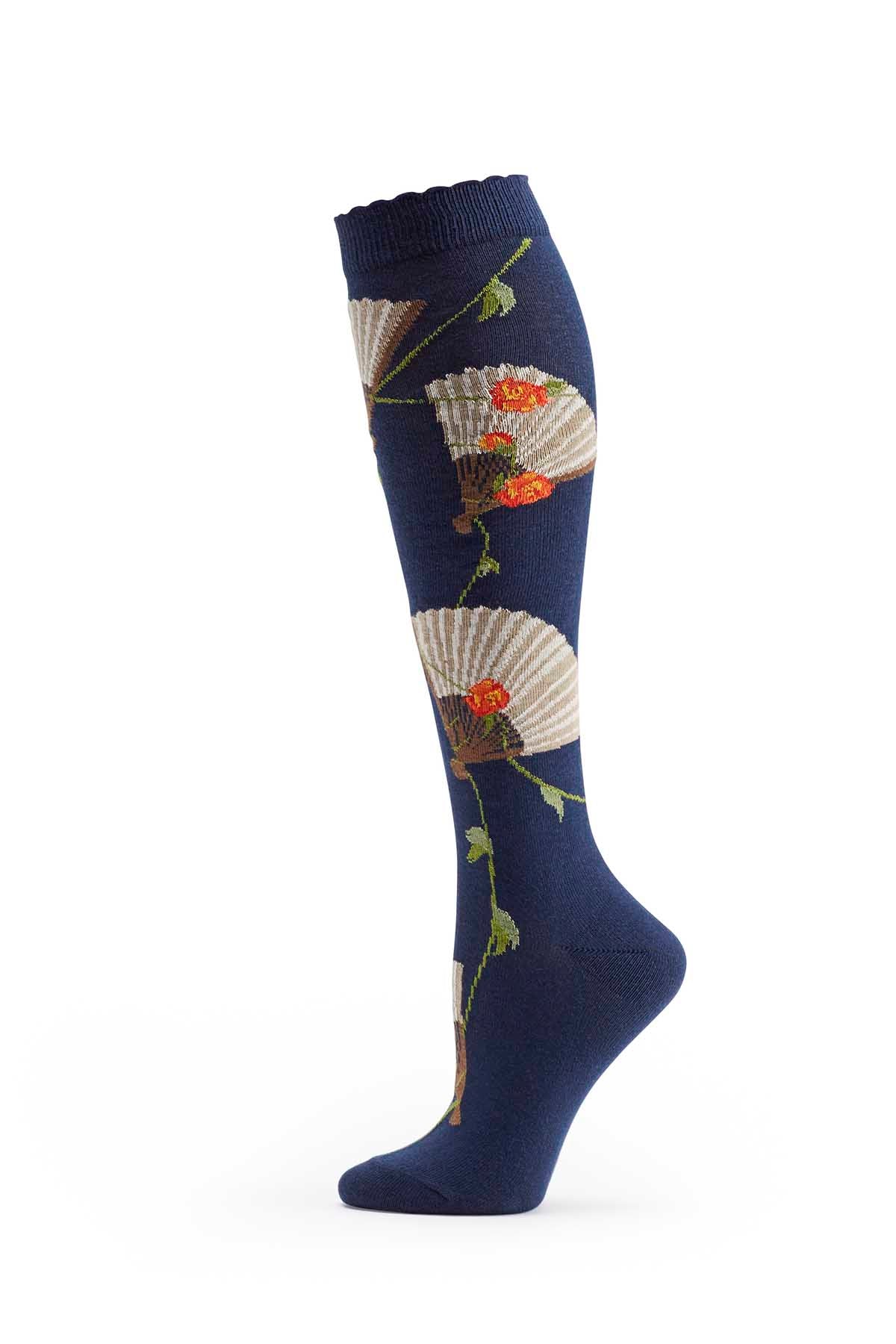 Ozone Navy Eventail Knee High Sock
