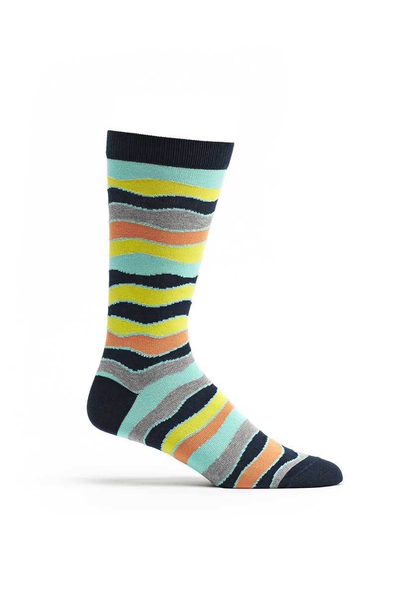 Ozone Navy Wavy-Striped Crew Sock