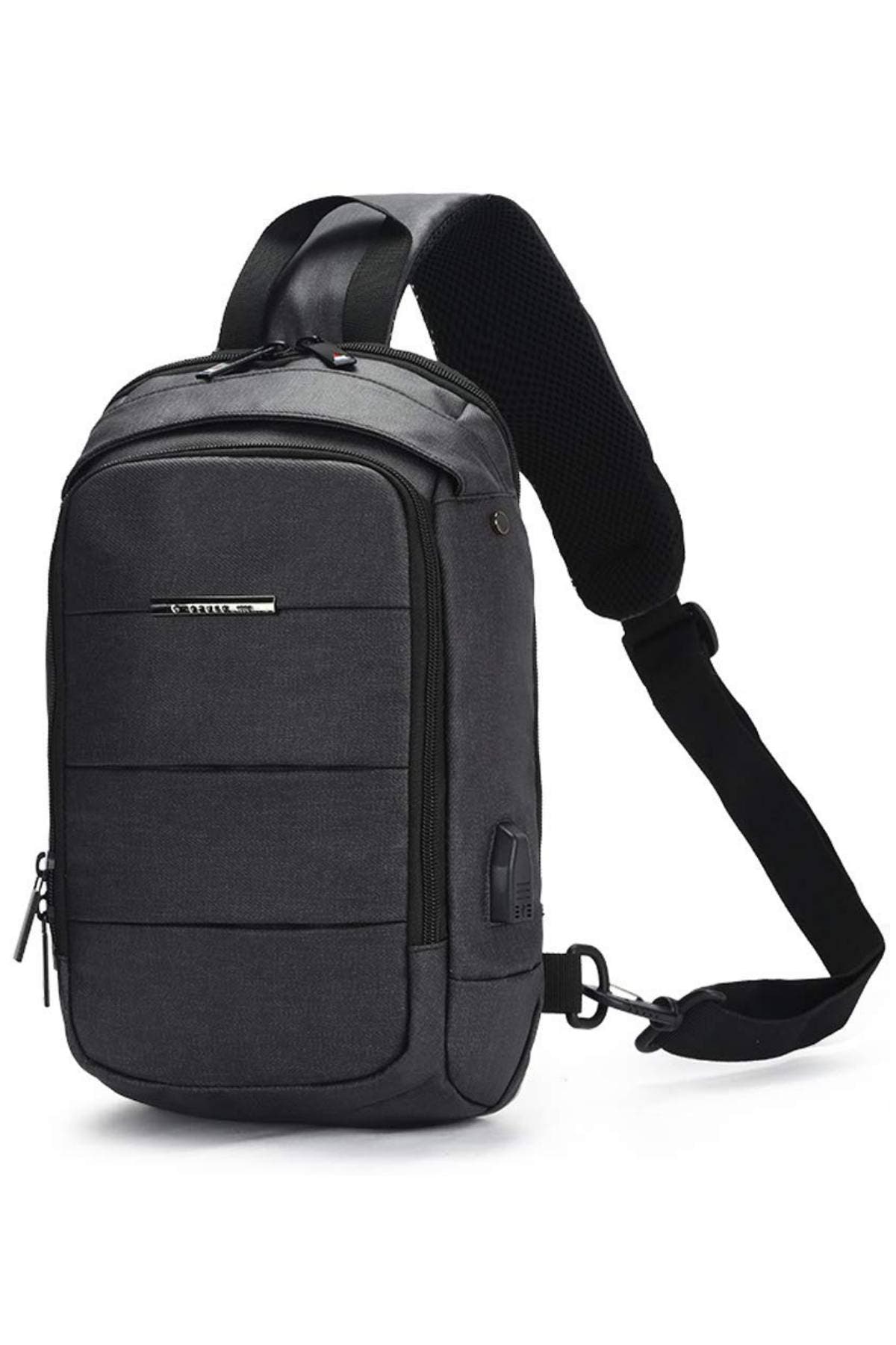 Ozuko Black USB-Charging Crossbody Tablet Backpack-Bag