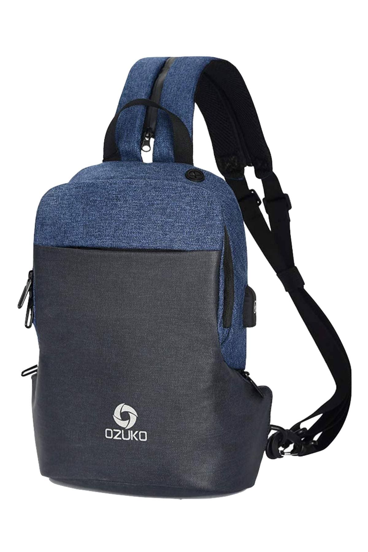 Ozuko Blue USB-Charging Multifunction Crossbody Backpack-Bag