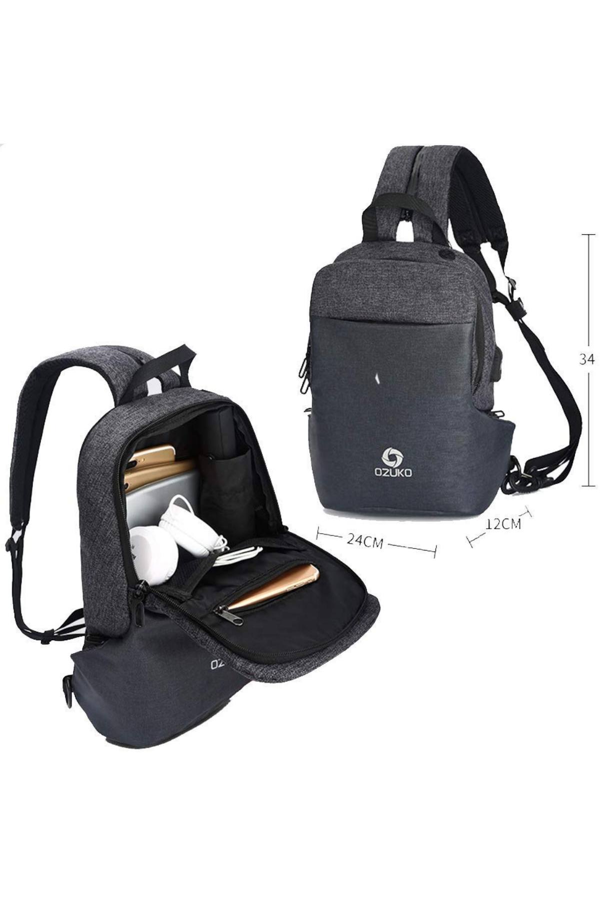 Ozuko Camo-Print USB-Charging Multifunction Crossbody Backpack-Bag