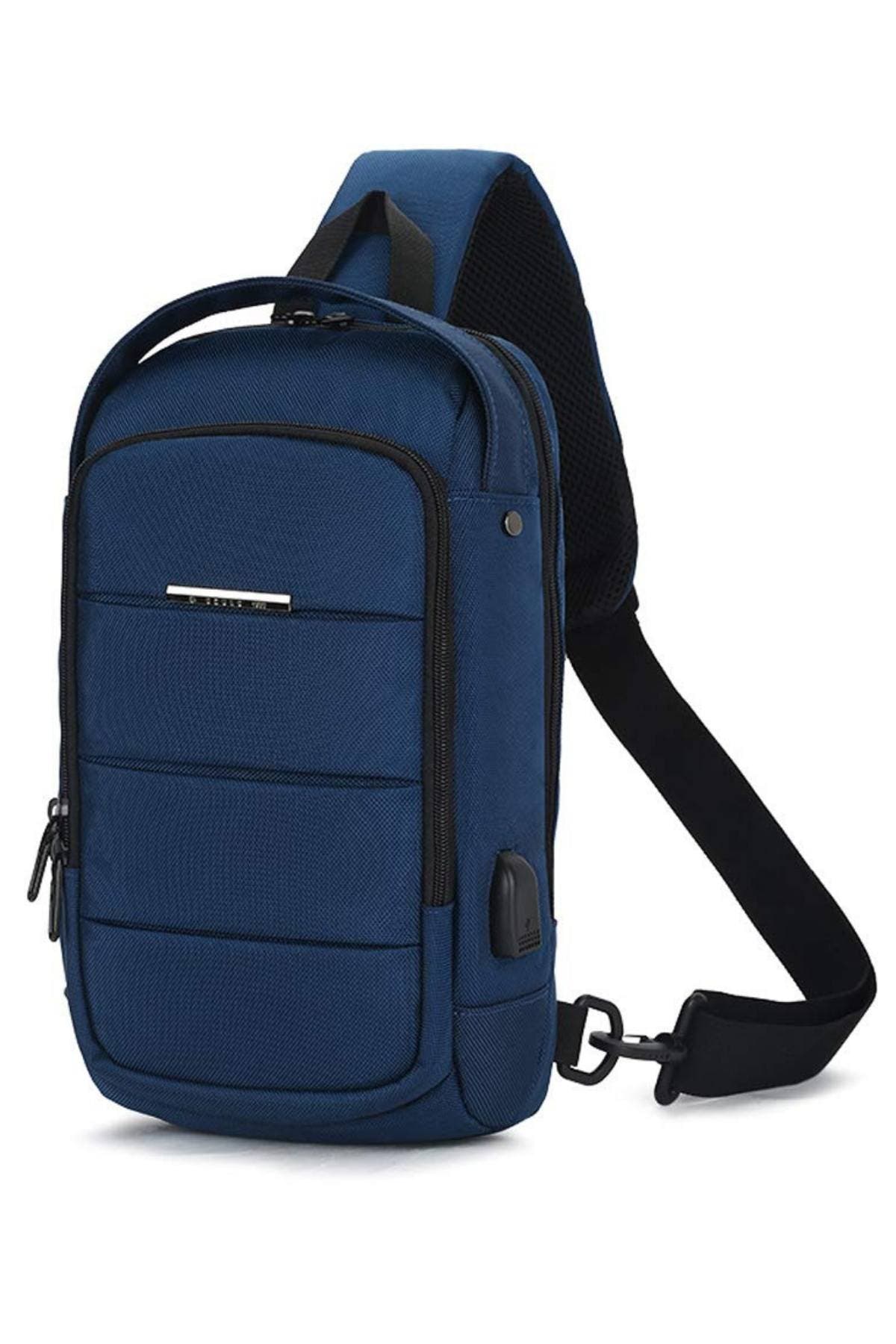 Ozuko Deep-Blue USB-Charging Crossbody Tablet Backpack-Bag