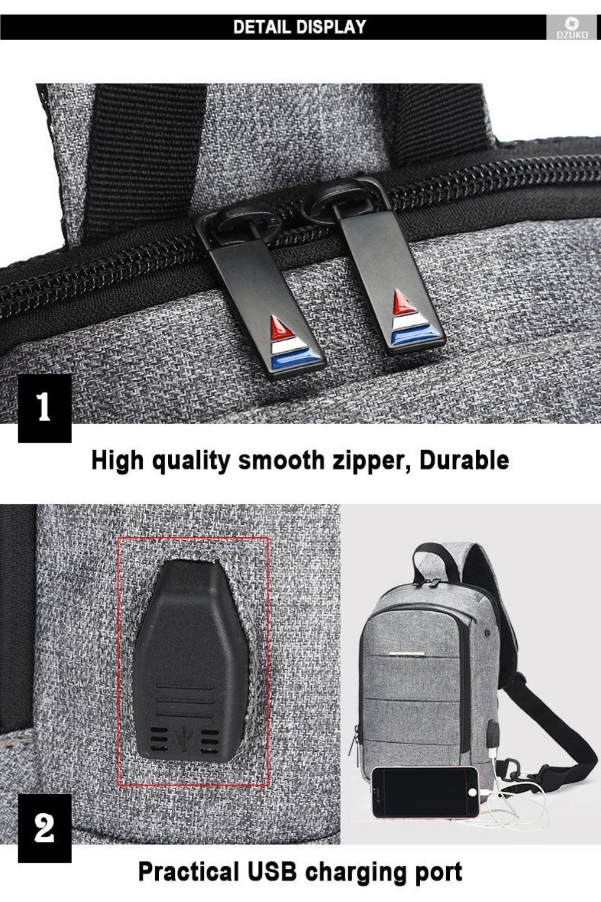 Ozuko Green USB-Charging Crossbody Tablet Backpack-Bag
