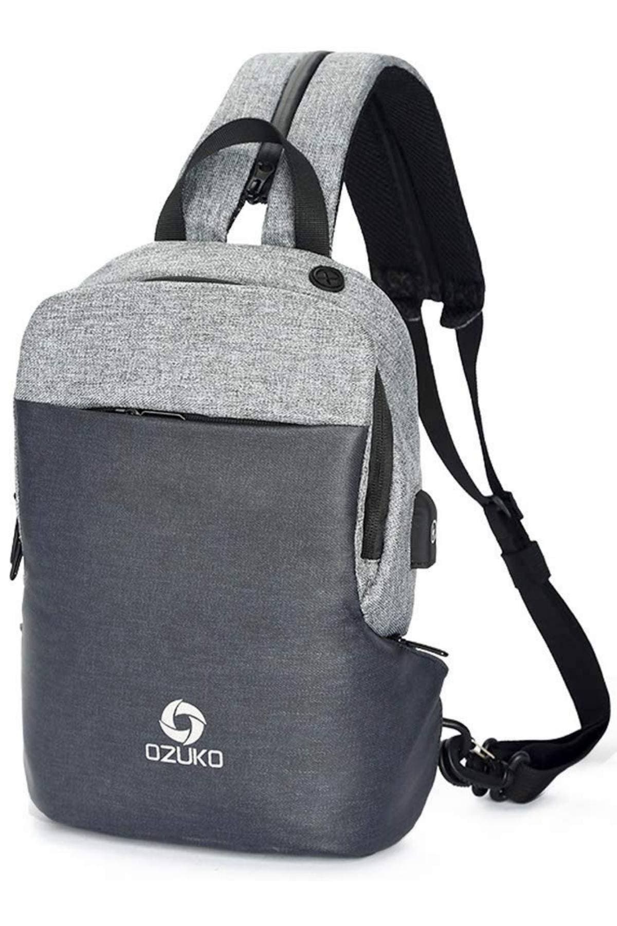 Ozuko Grey USB-Charging Multifunction Crossbody Backpack-Bag