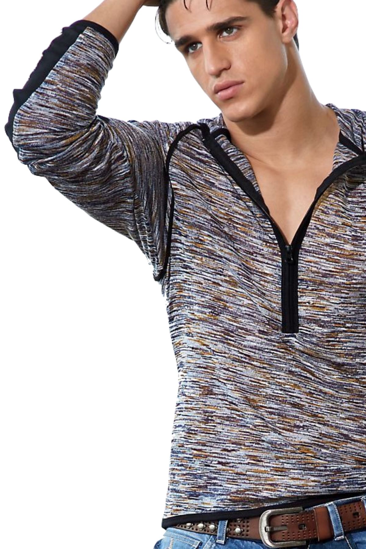 P.O.V. Blue & Grey Gio Zip-Up Hooded Sweater