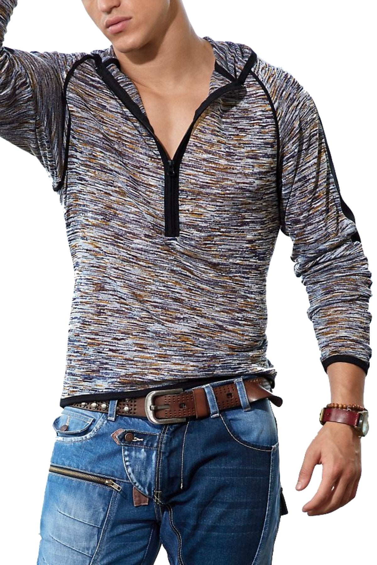 P.O.V. Blue & Grey Gio Zip-Up Hooded Sweater