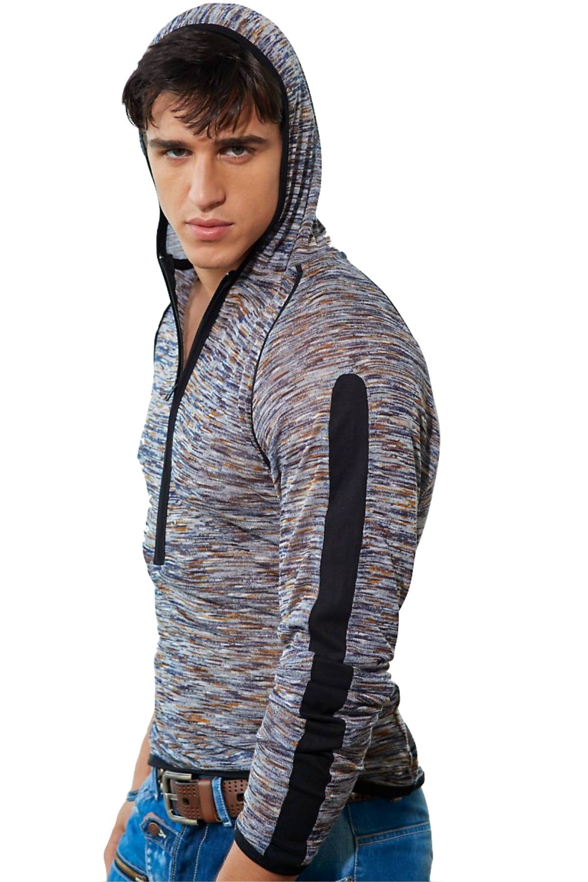 P.O.V. Blue & Grey Gio Zip-Up Hooded Sweater