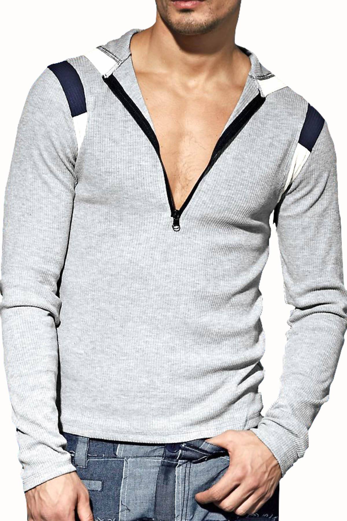 P.O.V. Grey Ribbed Zip-Up Sweater Hoodie