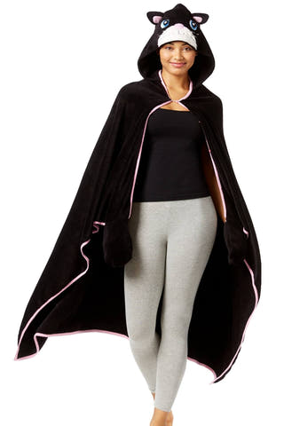 PJ Couture Black Cat Hooded Lounge Poncho with Mittens