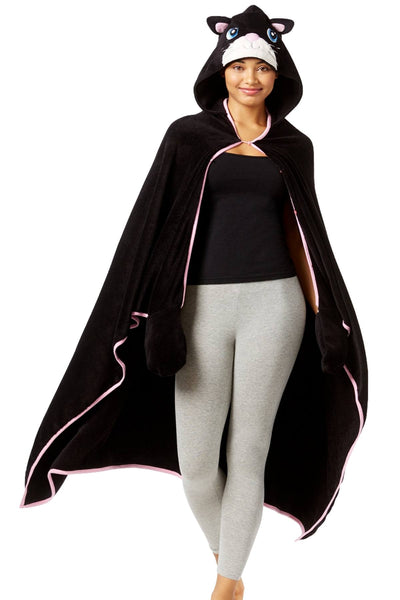 PJ Couture Black Cat Hooded Lounge Poncho with Mittens