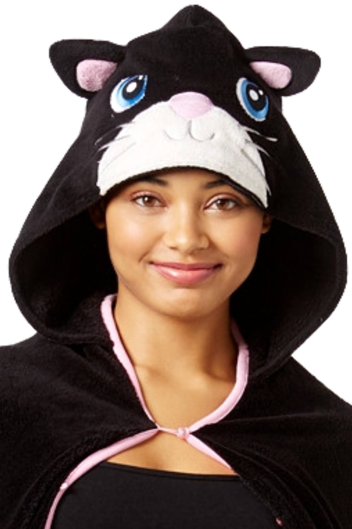 PJ Couture Black Cat Hooded Lounge Poncho with Mittens CheapUndies