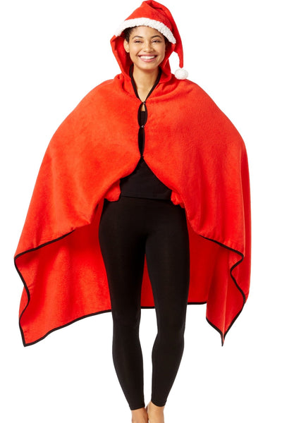 PJ Couture Red Santa Hooded Lounge Poncho with Mittens