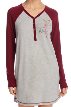 PJ Salvage Heather-Grey Skulls/Roses Sleep-Shirt thumbnail 2