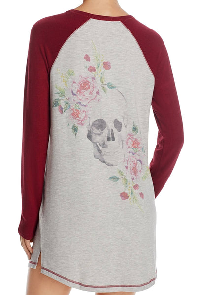 PJ Salvage Heather-Grey Skulls/Roses Sleep-Shirt