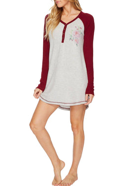 PJ Salvage Heather-Grey Skulls/Roses Sleep-Shirt thumbnail 4