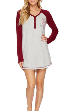 PJ Salvage Heather-Grey Skulls/Roses Sleep-Shirt thumbnail 3