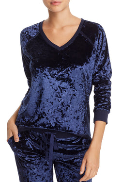 PJ Salvage Navy Crushed-Velvet Long-Sleeve Top thumbnail 1