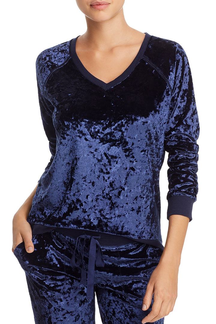 PJ Salvage Navy Crushed-Velvet Long-Sleeve Top
