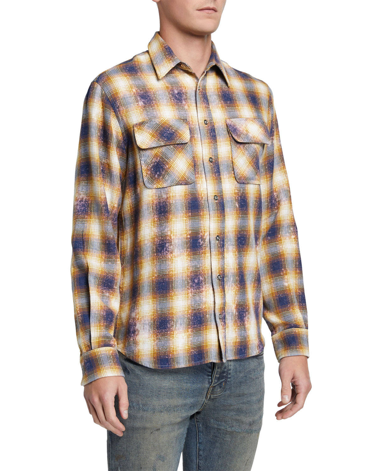 PURPLE Men's Flannel Sport Shirt yellow pattern