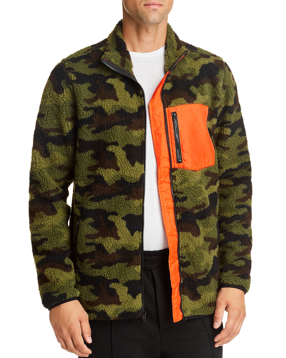 Pacific & Park Camo Sherpa Regular Fit Fleece Jacket Camo/Orange