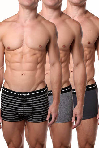 Papi Black/Grey/White Striped/Solid Brazilian Trunk 3-Pack