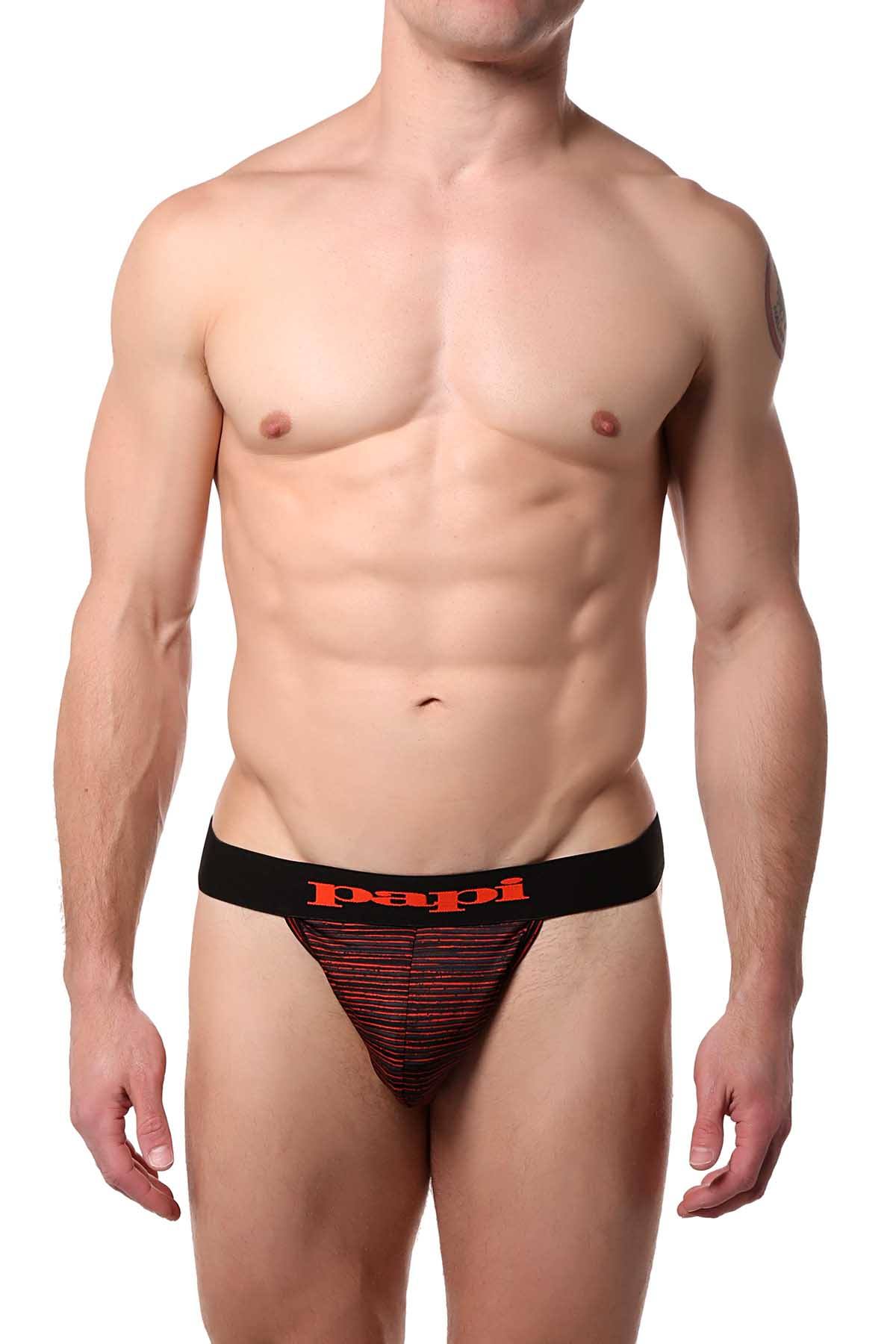 Papi Black/Orange Striped Microflex Brazilian Thong