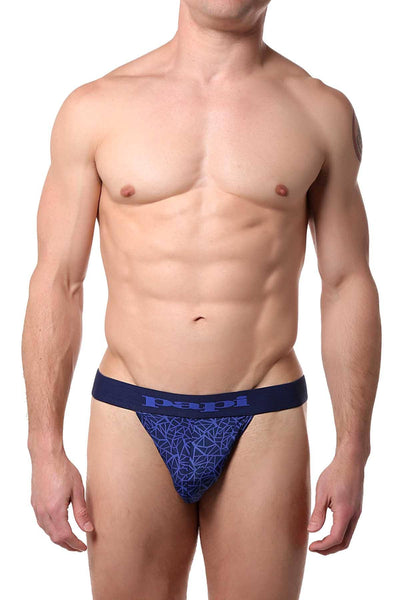 Papi Blue Geometric-Print Microflex Brazilian Thong