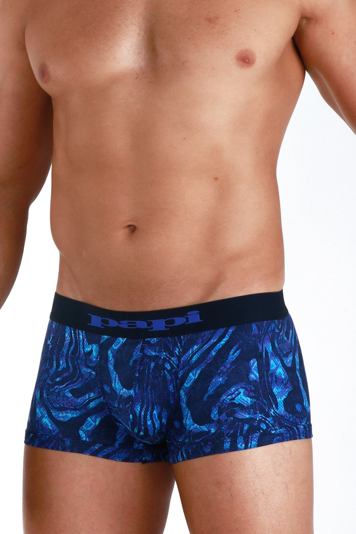 Papi Blue Microflex Peached Single Animal Print Brazilian Trunk