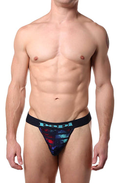 Papi Blue/Turquoise Striped Microflex Brazilian Thong thumbnail 1