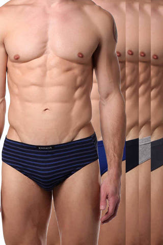Papi Color-Pop Striped/Solid-Basics Premium Cotton Low-Rise Brief 5-Pack