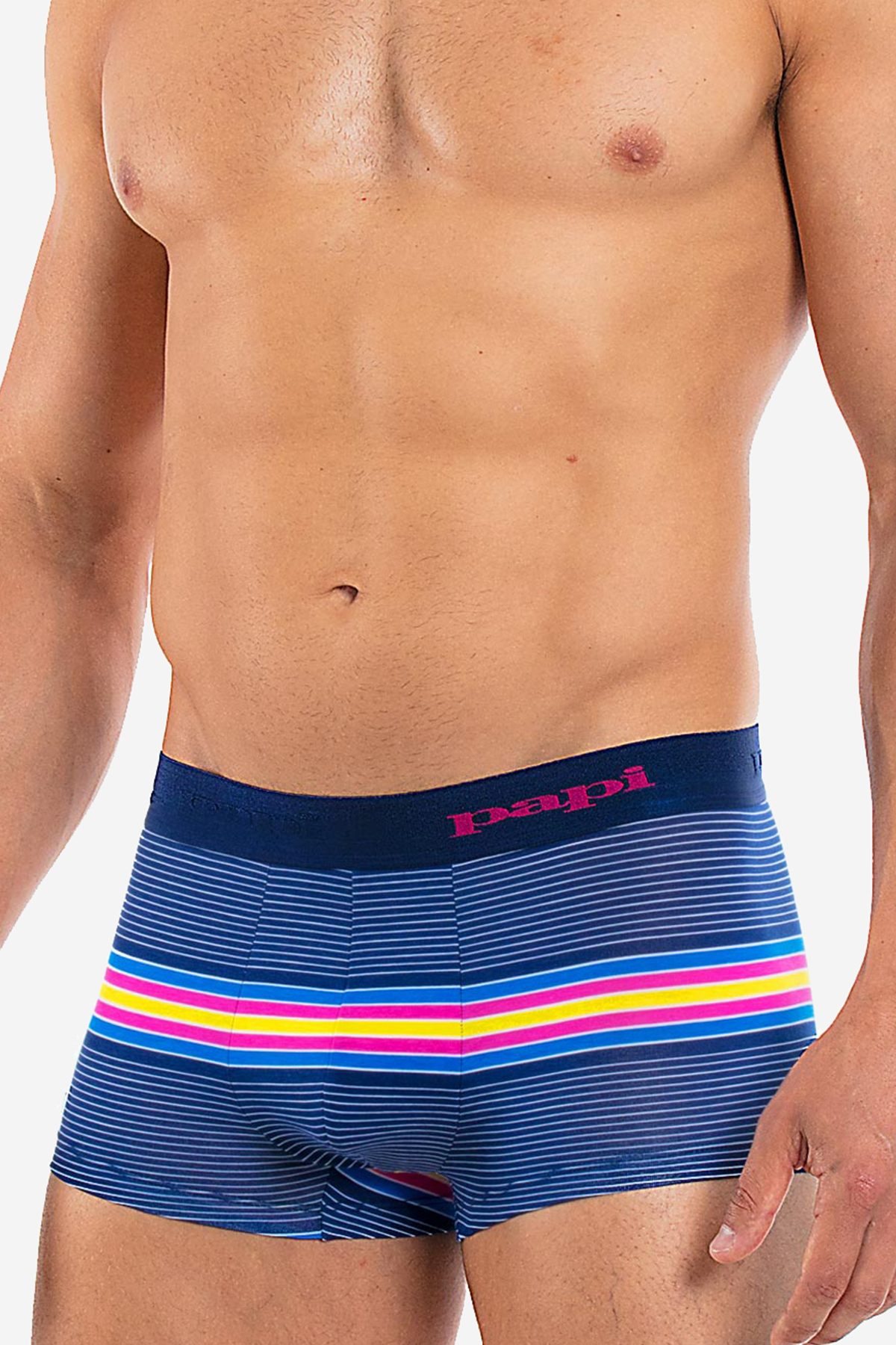Papi Navy/Very-Berry Beachside Stripes Brazilian Trunk