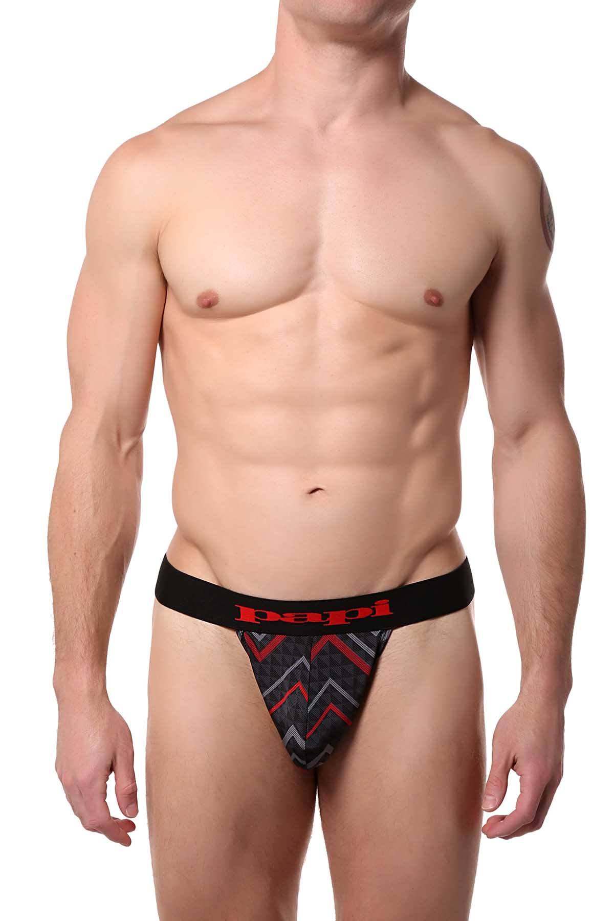 Papi Red/Black Geometric Microflex Brazilian Thong