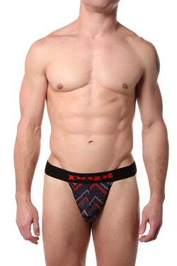 Papi Red/Black Geometric Microflex Brazilian Thong thumbnail 1
