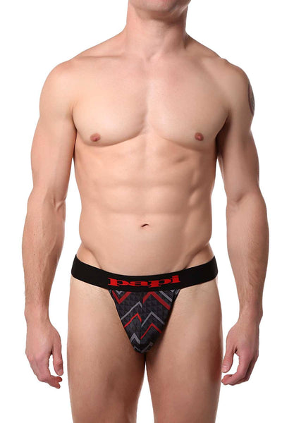 Papi Red/Black Geometric Microflex Brazilian Thong