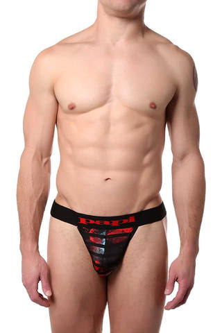 Papi Red/Black Striped Microflex Brazilian Thong