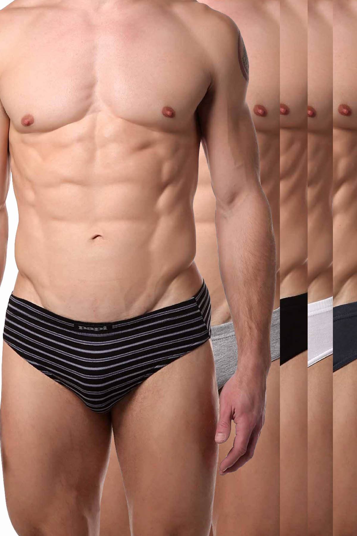 Papi Striped/Solid-Basics Premium Cotton Low-Rise Brief 5-Pack