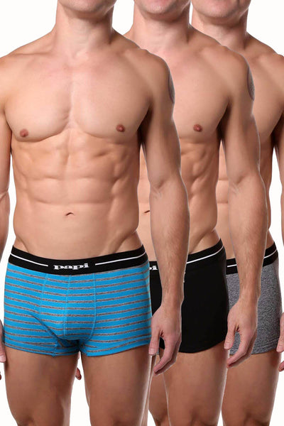 Papi Turquoise/Black/White Solid/Striped Brazilian Trunk 3-Pack