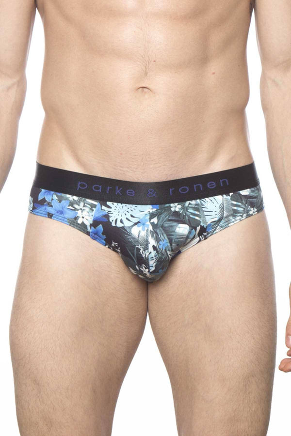 Parke & Ronen Black Bali-Print Low-Rise Brief