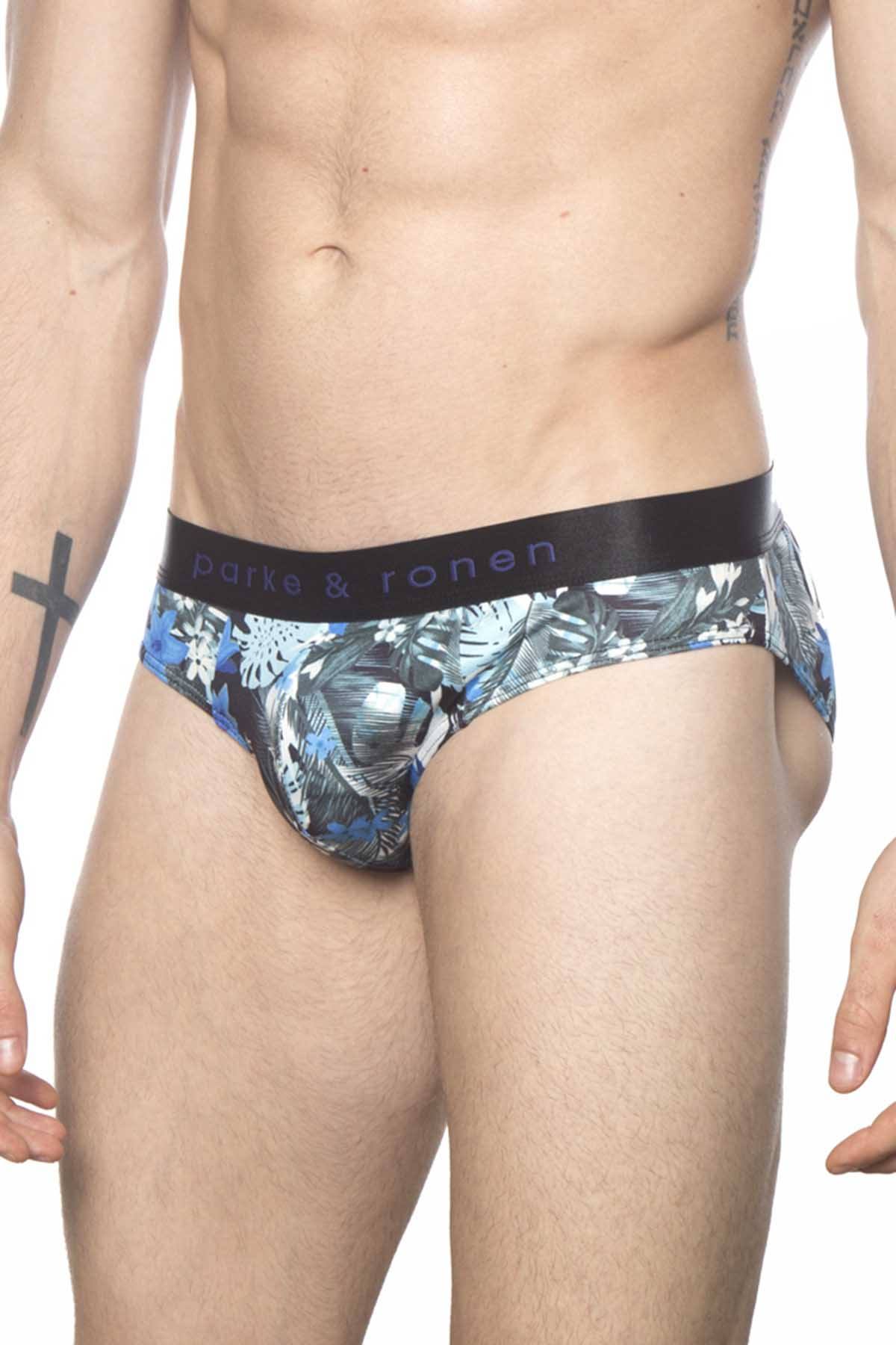 Parke & Ronen Black Bali-Print Low-Rise Brief