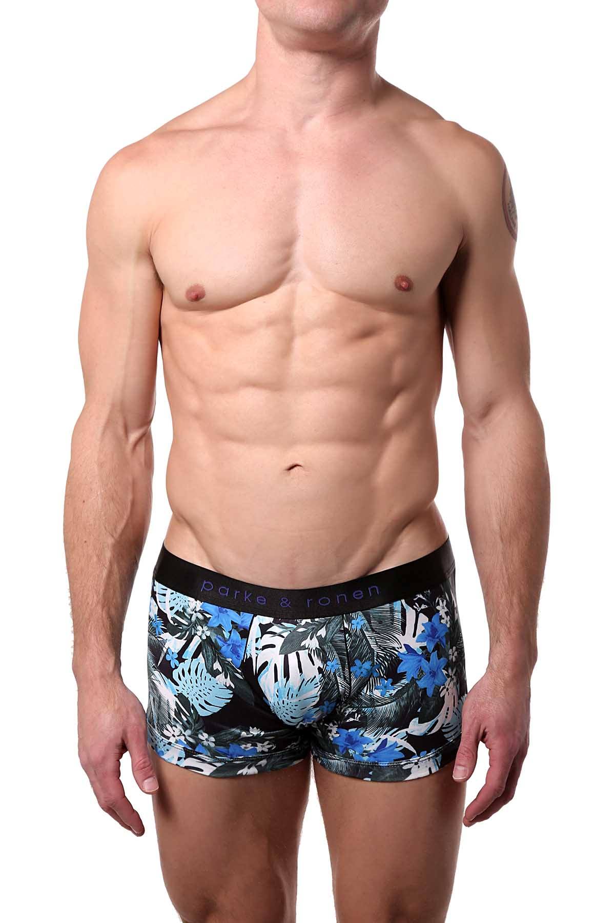 Parke & Ronen Black Bali-Printed Low-Rise Trunk