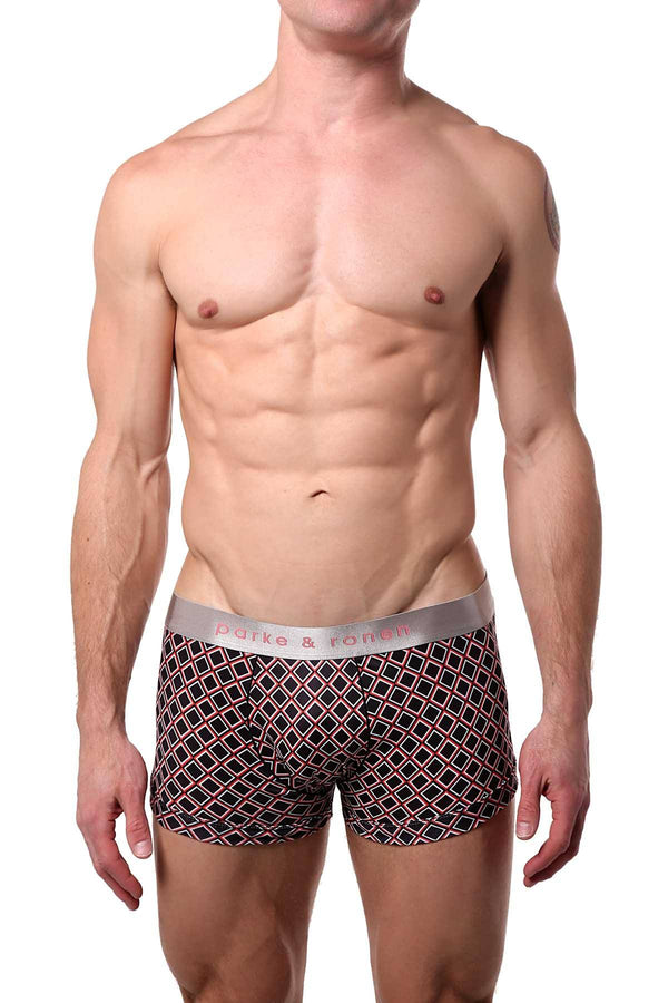 Parke & Ronen Black/Flamingo Diamond-Printed Low-Rise Trunk