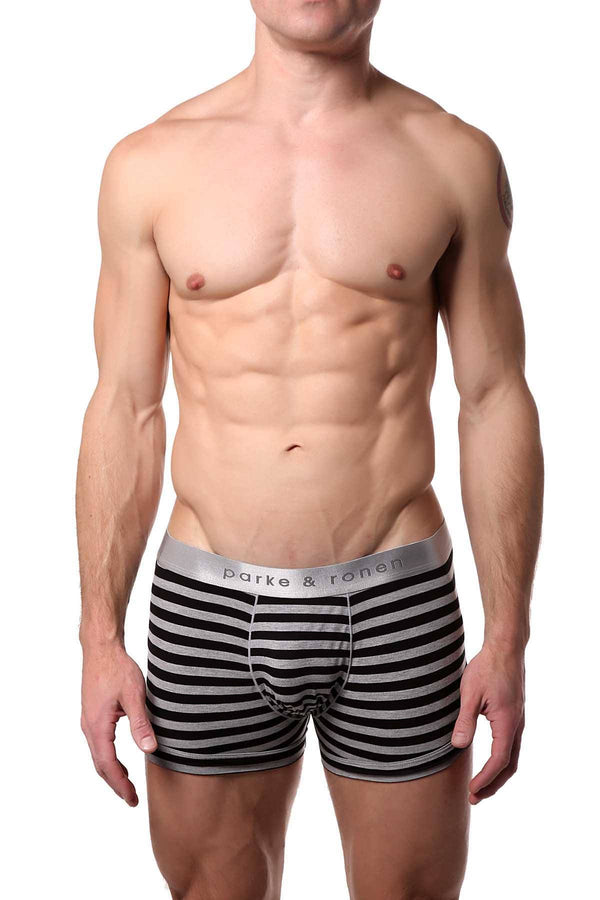 Parke & Ronen Black-Stripe Yarn-Dye Low-Rise Trunk