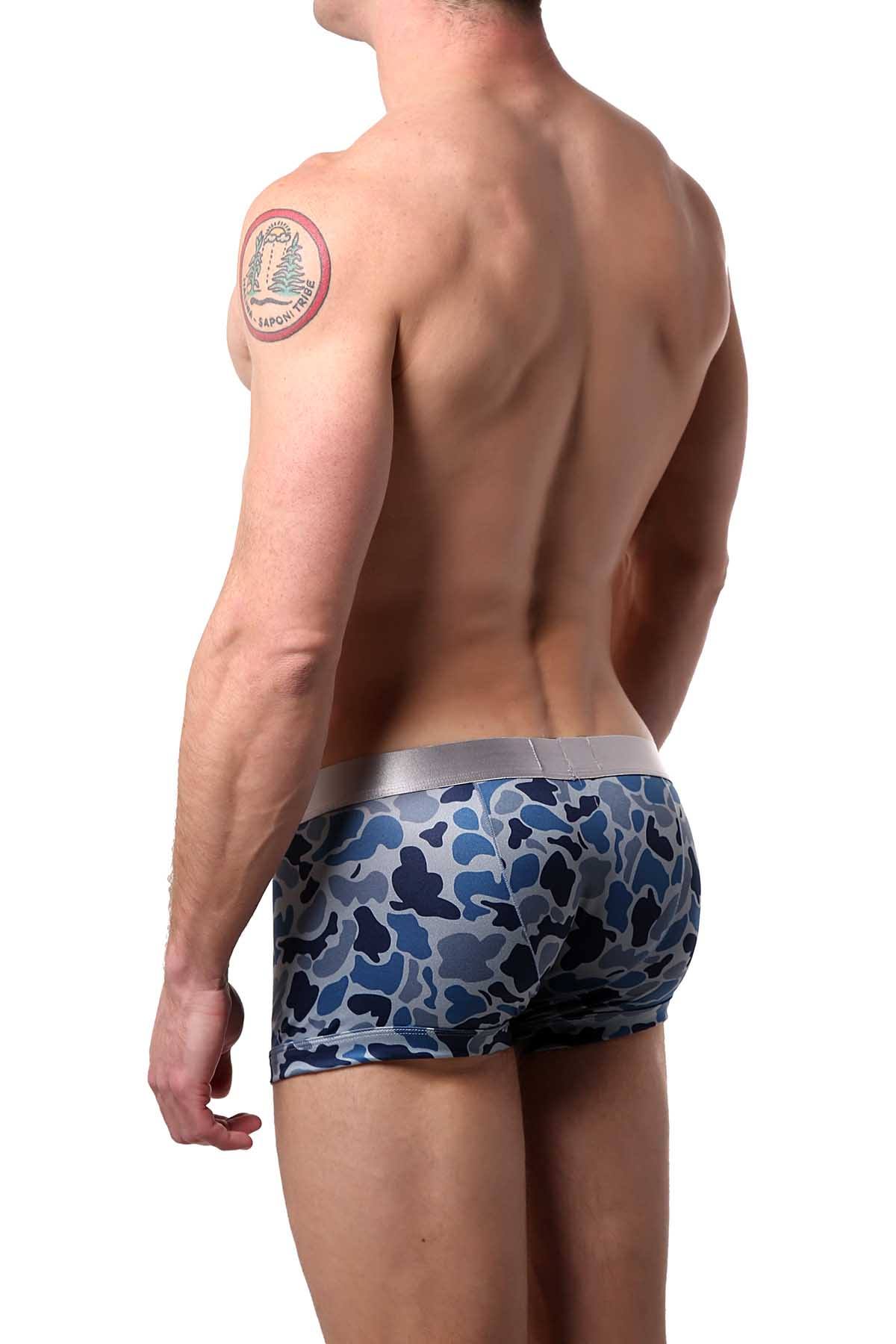 Parke & Ronen Blue/Navy Camo-Printed Low-Rise Trunk