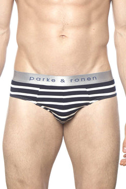 Parke & Ronen Dark-Navy Stripe Yarn-Dye Low-Rise Brief thumbnail 1