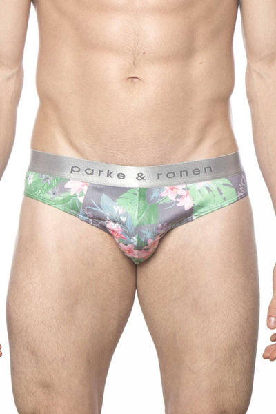 Parke & Ronen Grey Bali-Print Low-Rise Brief