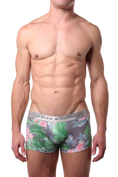 Parke & Ronen Grey Bali-Printed Low-Rise Trunk