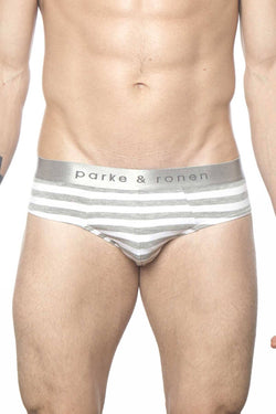 Parke & Ronen Grey-Stripe Yard-Dye Low-Rise Brief thumbnail 1
