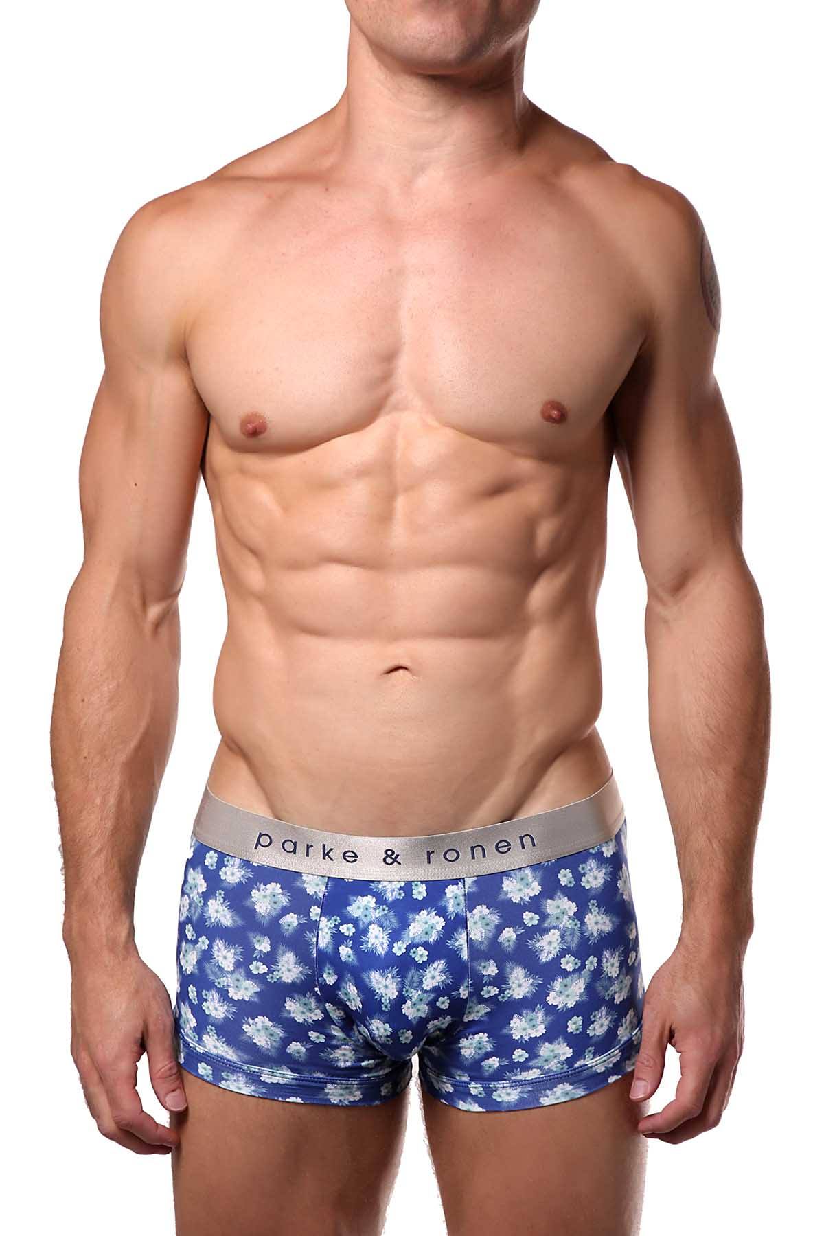 Parke & Ronen Navy/White Printed Hawaii Low-Rise Trunk