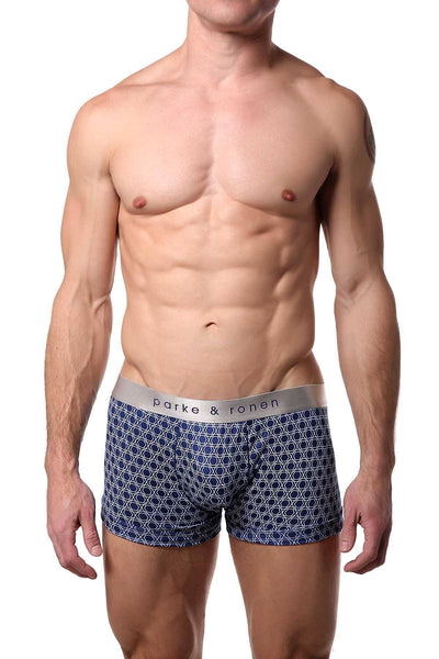Parke & Ronen Navy/White Setai-Printed Low-Rise Trunk